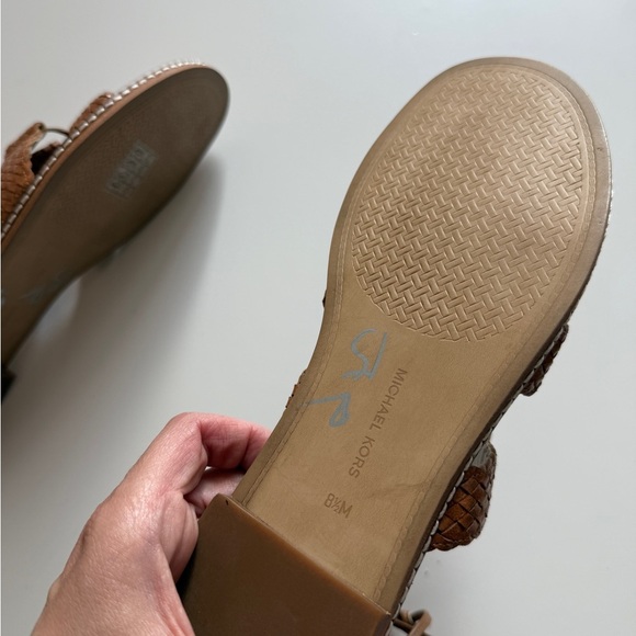 Michael Kors Camel Tie Ankle Wrap Braided Sandal Cognac 8.5 Women’s Braided - Picture 6 of 10